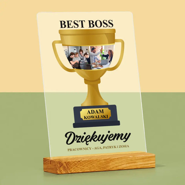 Fotokolaż: Best Boss Puchar - Wydruk Na Szkle Akrylowym