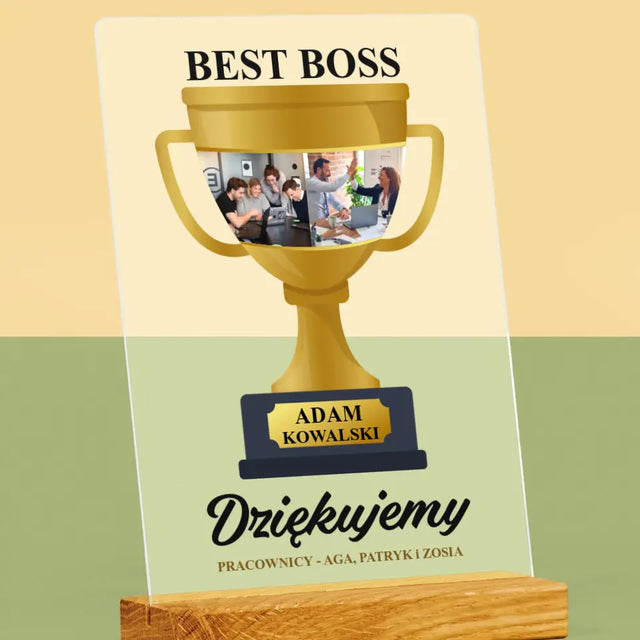 Fotokolaż: Best Boss Puchar - Wydruk Na Szkle Akrylowym