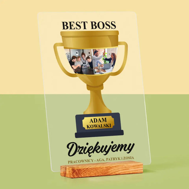 Fotokolaż: Best Boss Puchar - Wydruk Na Szkle Akrylowym