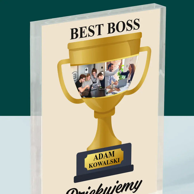 Fotokolaż: Best Boss Puchar - Blok Akrylowy