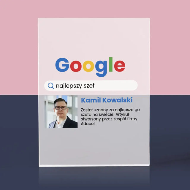 Zdjęcie i Podpis: Najlepszy Szef Wynik Google - Blok Akrylowy