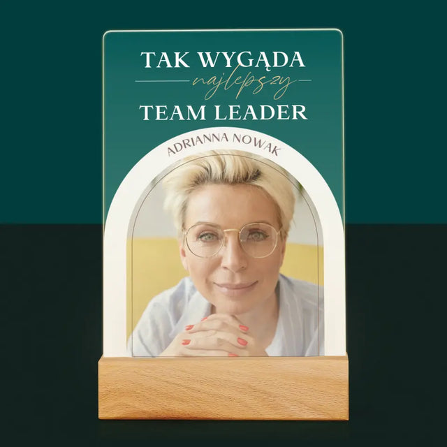 Zdjęcie i Podpis: Najlepszy Team Leader - Wydruk Na Szkle Akrylowym