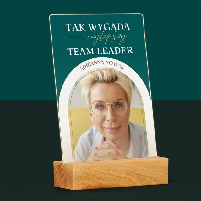 Zdjęcie i Podpis: Najlepszy Team Leader - Wydruk Na Szkle Akrylowym