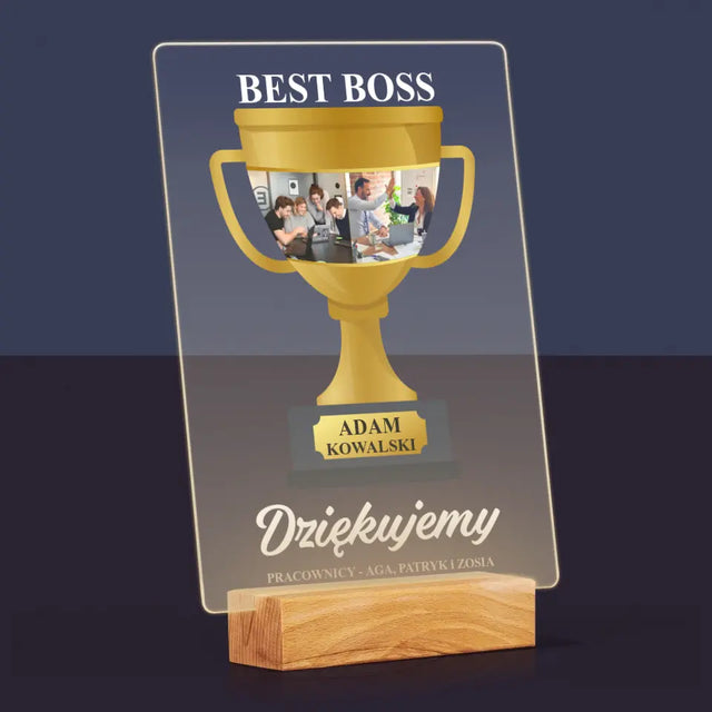 Fotokolaż: Best Boss Puchar - Wydruk Na Szkle Akrylowym