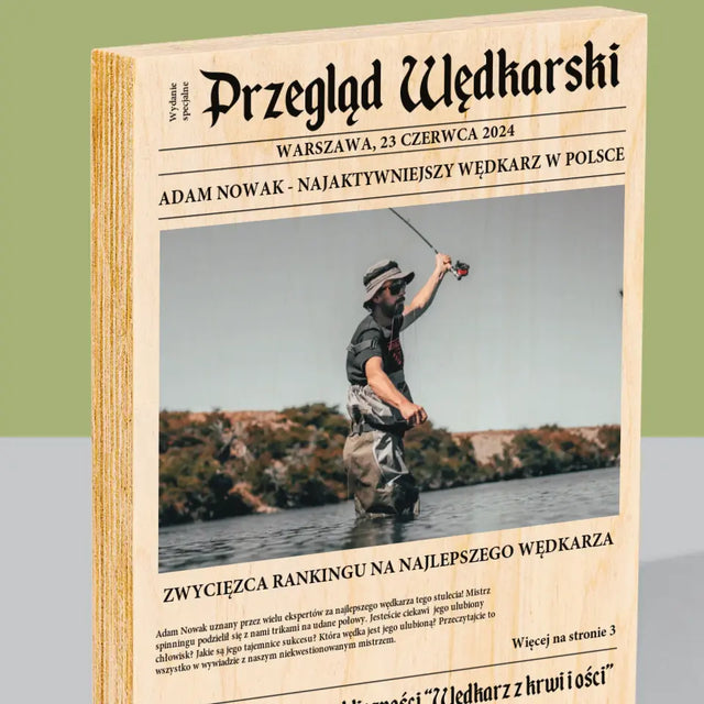 Zdjęcie i Podpis: Przegląd Wędkarski - Wydruk Na Drewnie