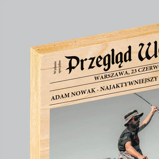 Zdjęcie i Podpis: Przegląd Wędkarski - Wydruk Na Drewnie