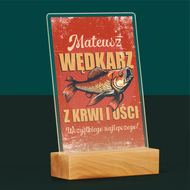 Imię i Podpis: Wędkarz z Krwi i Ości - Wydruk Na Szkle Akrylowym