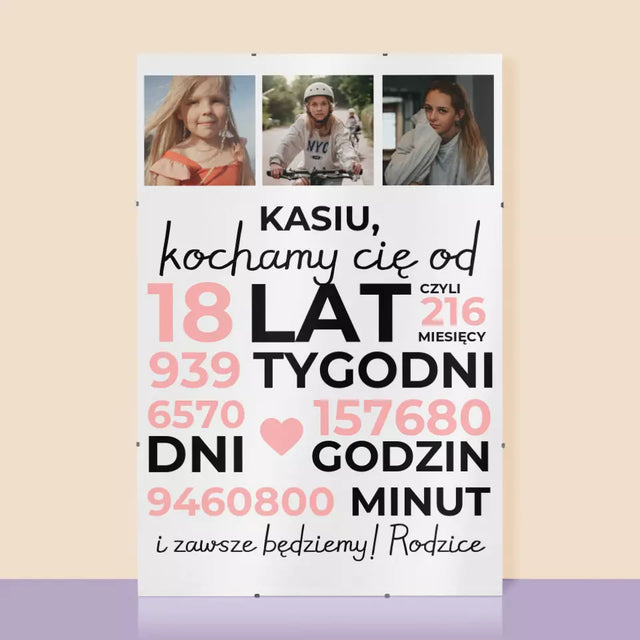 Fotokolaż: Kochamy Cię Od 18 Lat - Personalizowany Plakat