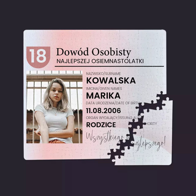 Zdjęcie i Podpis: Dowód Osobisty - Personalizowane Puzzle