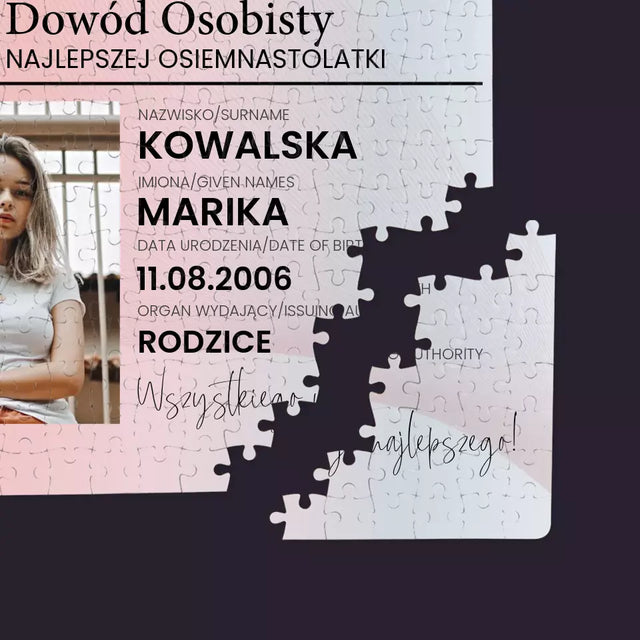 Zdjęcie i Podpis: Dowód Osobisty - Personalizowane Puzzle