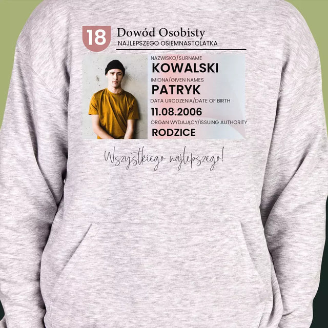 Zdjęcie i Podpis: Dowód Osobisty - Bluza Męska z Kapturem