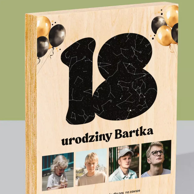 Mapa Gwiazd: 18 Urodziny Gwiazdy z Dedykacją - Wydruk Na Drewnie