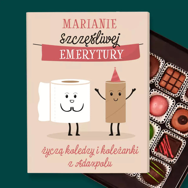 Imię i Podpis: Szczęśliwej Emerytury - Personalizowane Praliny