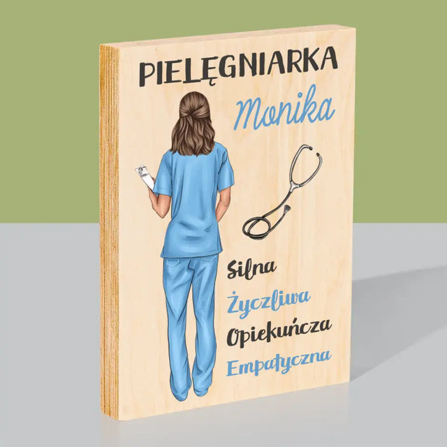 Kreator Postaci:  Cechy Pielęgniarki - Wydruk Na Drewnie