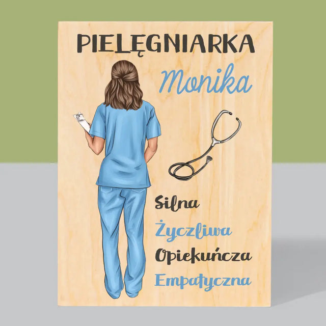 Kreator Postaci:  Cechy Pielęgniarki - Wydruk Na Drewnie