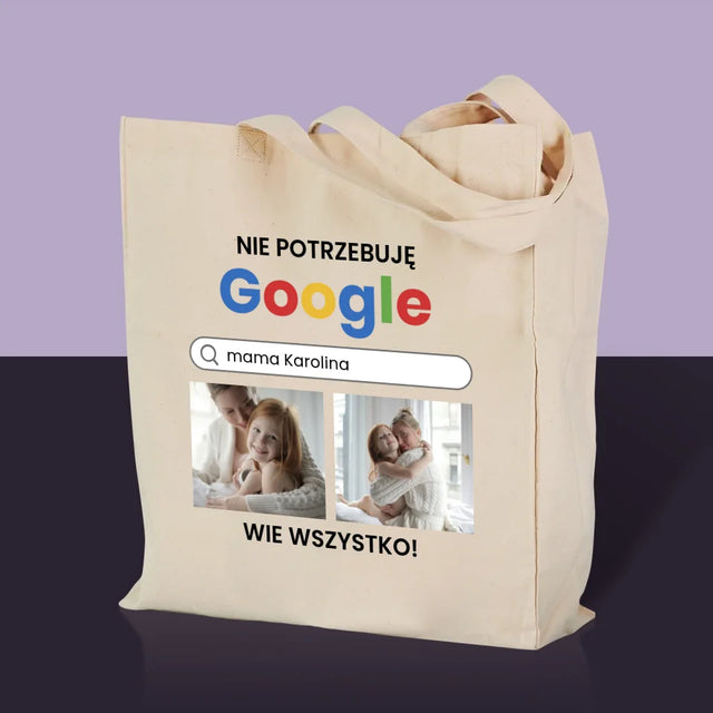 Fotokolaż: Nie Potrzebuję Google - Torba Płócienna z Nadrukiem