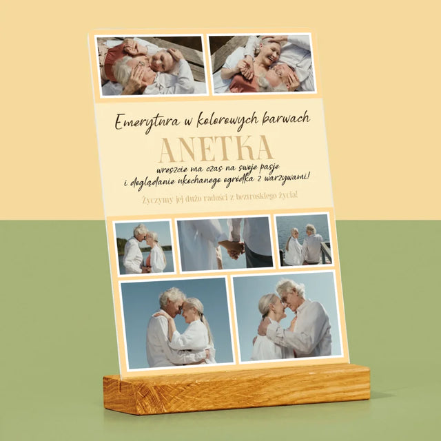 Fotokolaż: Emerytura w Kolorowych Barwach - Wydruk Na Szkle Akrylowym