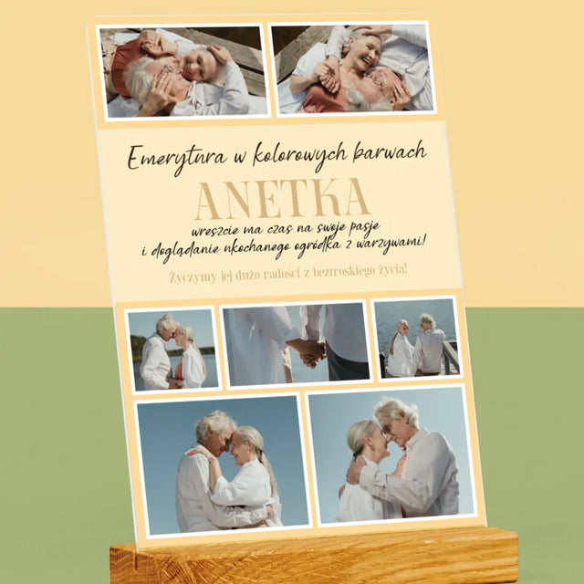 Fotokolaż: Emerytura w Kolorowych Barwach - Wydruk Na Szkle Akrylowym