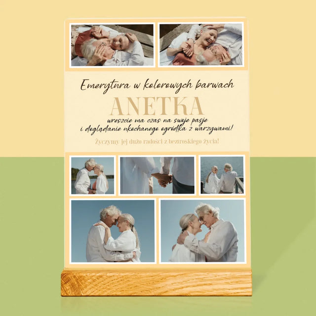 Fotokolaż: Emerytura w Kolorowych Barwach - Wydruk Na Szkle Akrylowym