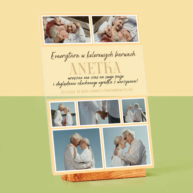 Fotokolaż: Emerytura w Kolorowych Barwach - Wydruk Na Szkle Akrylowym