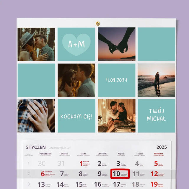 Fotokolaż: Kocham Cię Inicjały - Personalizowany Kalendarz Jednodzielny