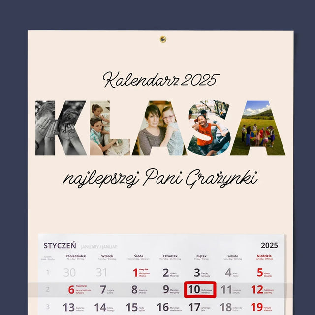 Słowo Ze Zdjęć: Klasa - Personalizowany Kalendarz Jednodzielny