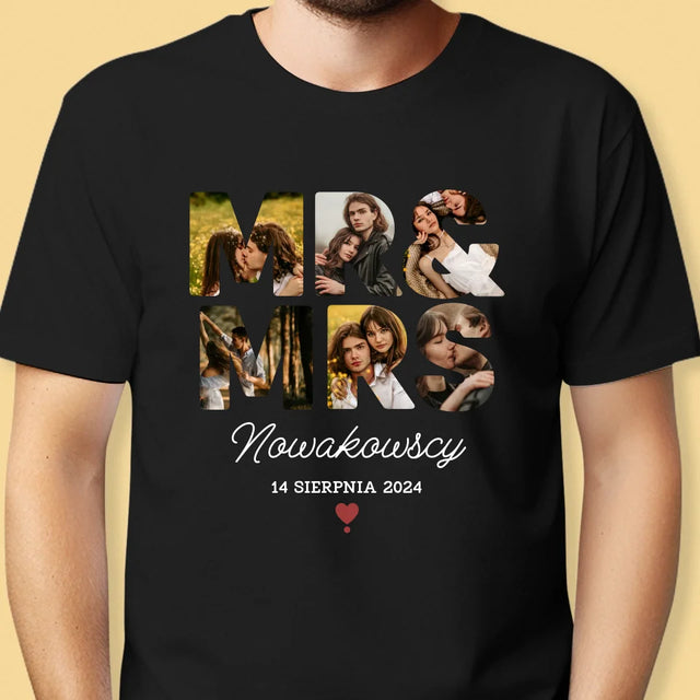 Słowo Ze Zdjęć: Mr&Mrs- Koszulka Męska z Nadrukiem