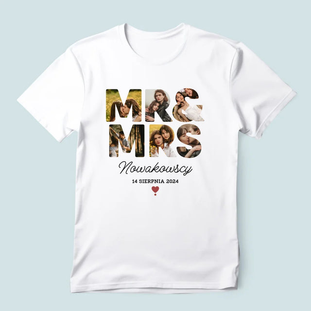 Słowo Ze Zdjęć: Mr&Mrs- Koszulka Męska z Nadrukiem