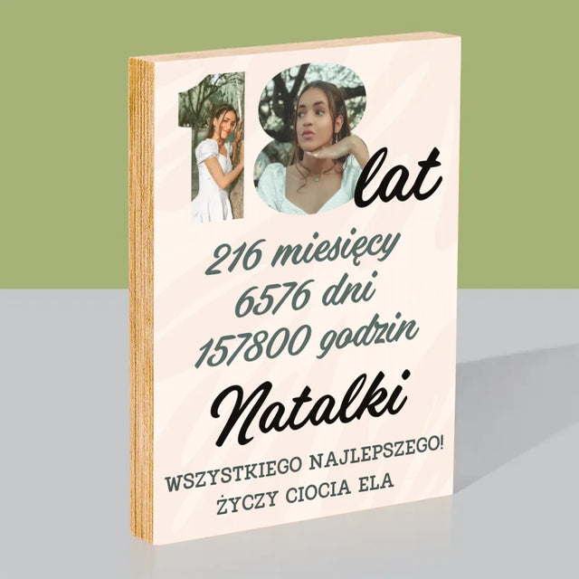 Słowo ze zdjęć: 18 Lat Odliczanie - Wydruk Na Drewnie