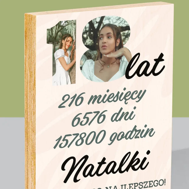 Słowo ze zdjęć: 18 Lat Odliczanie - Wydruk Na Drewnie