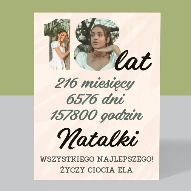 Słowo ze zdjęć: 18 Lat Odliczanie - Wydruk Na Drewnie