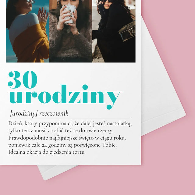 Fotokolaż: 30 Urodziny Definicja - Kartka z Życzeniami