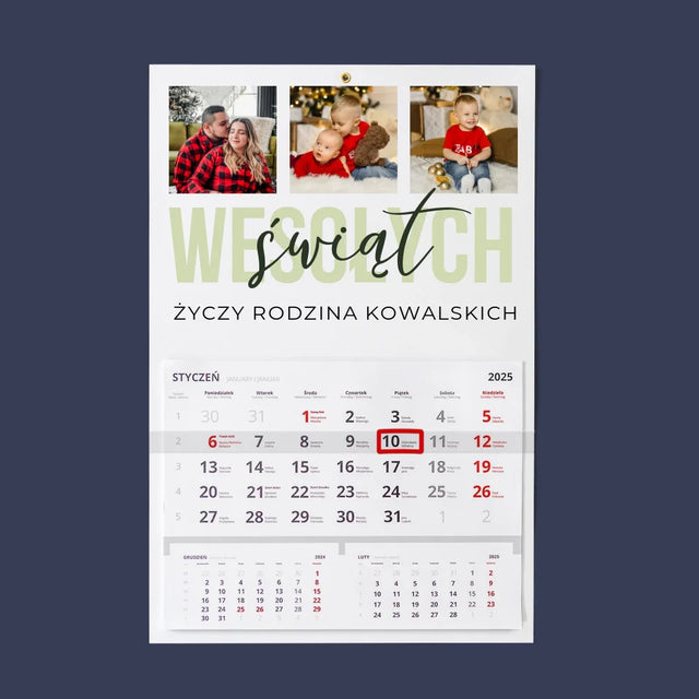 Fotokolaż: Wesołych Świąt - Personalizowany Kalendarz Jednodzielny