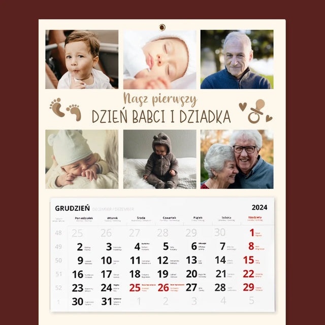 Fotokolaż: Nasz Pierwszy Dzień Babci i Dziadka - Personalizowany Kalendarz Trójdzielny