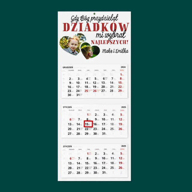 Fotokolaż: Gdy Bóg Przydzielał Dziadków - Personalizowany Kalendarz Trójdzielny