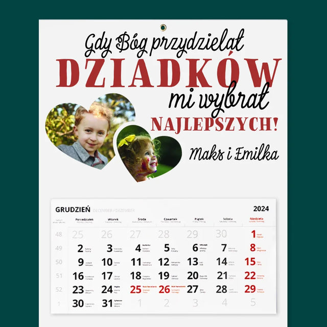 Fotokolaż: Gdy Bóg Przydzielał Dziadków - Personalizowany Kalendarz Trójdzielny