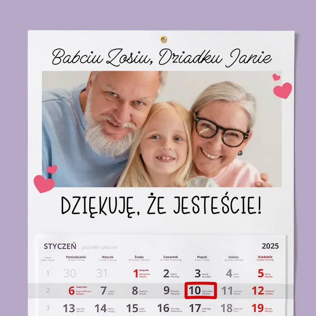 Zdjęcie i Podpis: Podziękowania Dla Dziadków - Personalizowany Kalendarz Jednodzielny