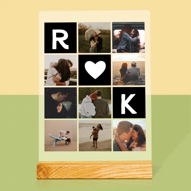 Fotokolaż: Miłosne Monogramy Ze Zdjęciami - Wydruk Na Szkle Akrylowym