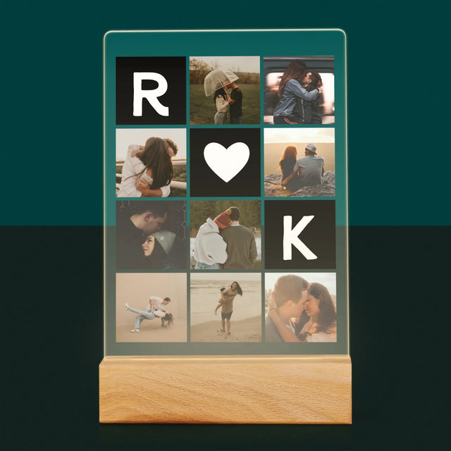 Fotokolaż: Miłosne Monogramy Ze Zdjęciami - Wydruk Na Szkle Akrylowym