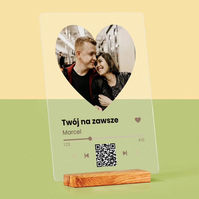 Zdjęcie i Podpis: Nasza Piosenka Serce Kod Qr - Wydruk Na Szkle Akrylowym