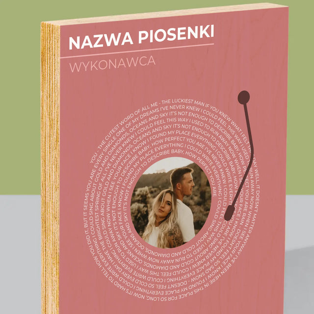 Zdjęcie i Podpis: Nasza Piosenka Płyta Winylowa - Wydruk Na Drewnie