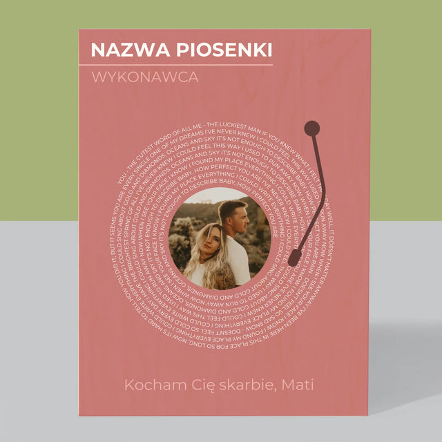 Zdjęcie i Podpis: Nasza Piosenka Płyta Winylowa - Wydruk Na Drewnie