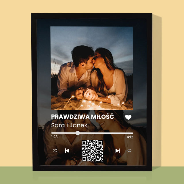 Zdjęcie i Podpis: Spotify z Twoimi Zdjęciami i Kodem Qr - Wydruk Obramowany