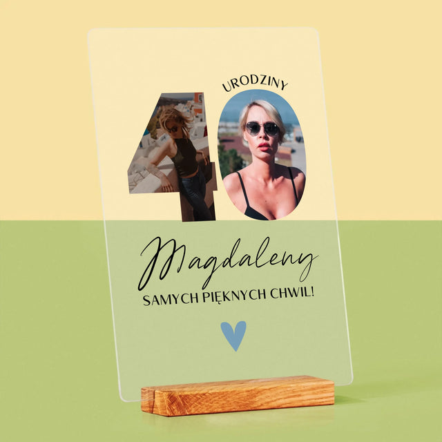 Słowo Ze Zdjęć: 40 Urodziny Piękne Chwile - Wydruk Na Szkle Akrylowym