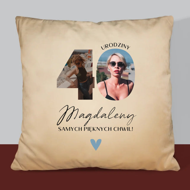 Słowo Ze Zdjęć: 40 Urodziny Piękne Chwile - Poduszka z Nadrukiem