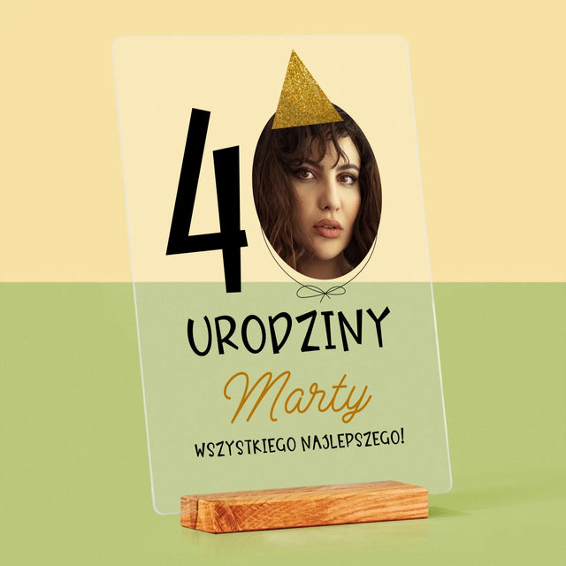 Zdjęcie I Podpis: 40 Urodziny Czapeczka - Wydruk Na Szkle Akrylowym