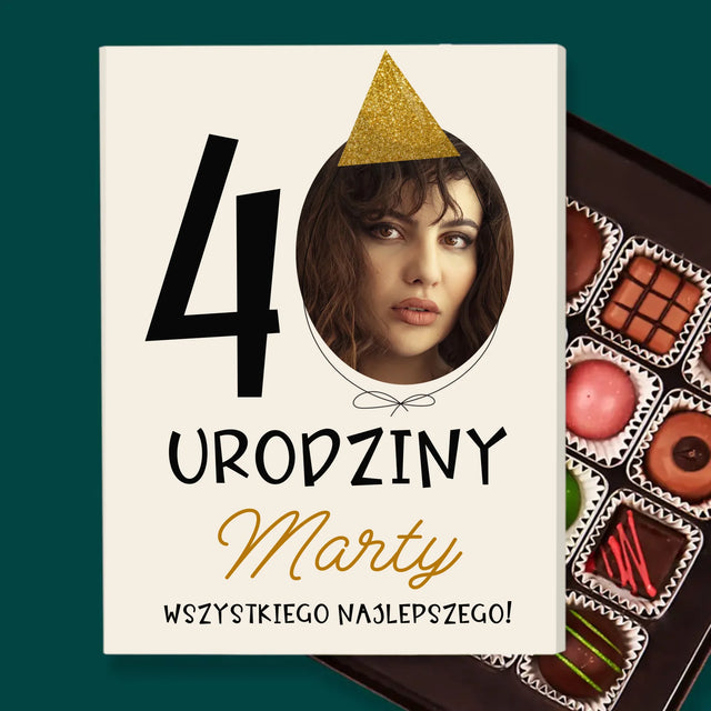 Zdjęcie I Podpis: 40 Urodziny Czapeczka - Personalizowane Praliny