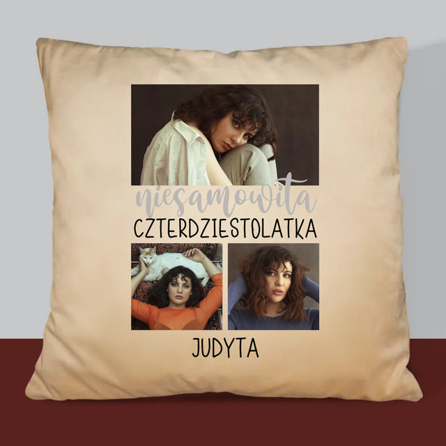 Fotokolaż: Niesamowita Czterdziestolatka - Poduszka z Nadrukiem