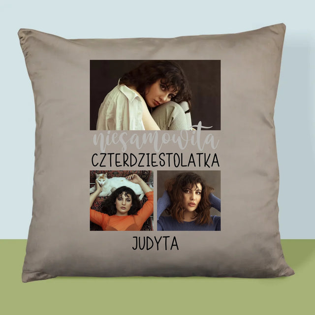 Fotokolaż: Niesamowita Czterdziestolatka - Poduszka z Nadrukiem