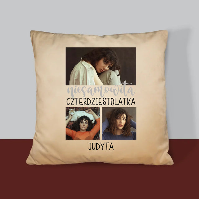 Fotokolaż: Niesamowita Czterdziestolatka - Poduszka z Nadrukiem
